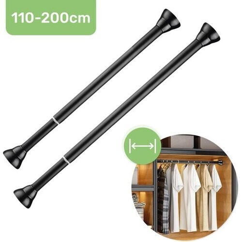 Tweedekans Luft Kledingroede Zonder Boren 110-200 cm - Kledingstang - Uitschuifbaar & Verstelbaar - Rail - Gordijnroede - Kastroede - Kledingstangen voor aan de muur - Garderobe stang - Rek - Buis - Zwart Tweedehands