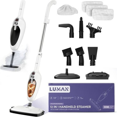 Tweedekans LUMAN 12 in 1 Stoomreiniger Én Handstomer V1 - Tapijtreiniger - Vlekkenreiniger - Met Aanpasbare Stoomkracht - Met 10 Opzetstukken en 3 Microvezeldoeken - Wit Tweedehands