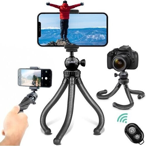 Tweedekans LURK® 3 in 1 Flexibele Octopus Tripod statief voor smartphone & (actie)camera - Incl. telefoonklem en bluetooth afstandsbediening - 25 cm Tweedehands