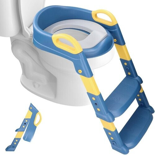 Tweedekans Macx & Macx WC Verkleiner met Trapje - Toilettrainer met Handvaten en Opstapje - Opvouwbaar Toilet Bril Zitje - WC Zindelijkheids Training voor Jongens/Meisjes - Urinoirs voor Kind/Peuter van 2 tot 7 jaar - Blauw Tweedehands
