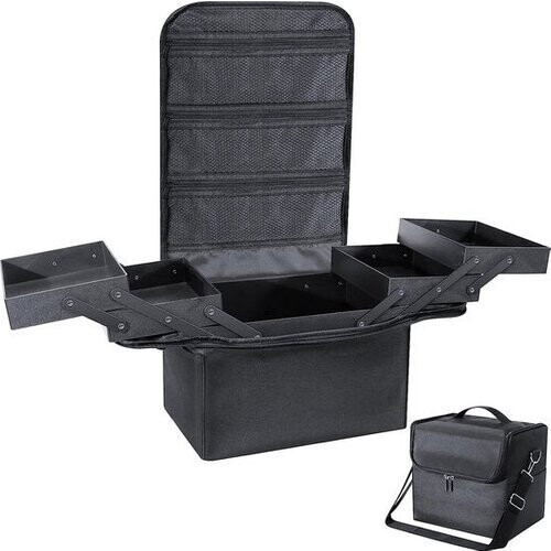 Tweedekans Make-up Organizer Box, Vanity Case, Cosmetische Opbergdoos - Professionele Grote Travel Makeup Artist Tas met Compartimenten - Vrouwen Vanity Beauty Kit Organizer voor Make-up Cosmetica, zwart Tweedehands