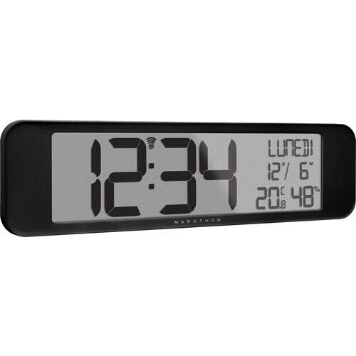 Tweedekans Marathon Vancouver Radiogestuurde Kalenderklok – Zwart – 36,8 x 23,5 cm – Ultrawide Display met Grote Cijfers Tweedehands
