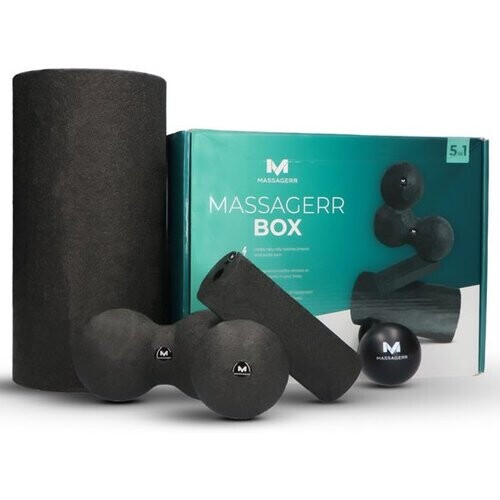 Tweedekans Massagerr® Box – Foamroller Set met Triggerpoint Bal & Duo Massagebal in Zwart – Massage Roller – Foam Roller – Fascia - Fitness - Massage Set – Incl. Stressbal Tweedehands