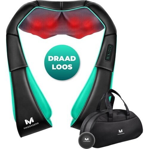 Tweedekans Massagerr® Shiatsu Massagekussen 2.0 – Draadloos - Incl. Draagtas en Stressbal - Massage Apparaat voor Rug, Nek en Schouder – Infrarood Warmtefunctie Tweedehands