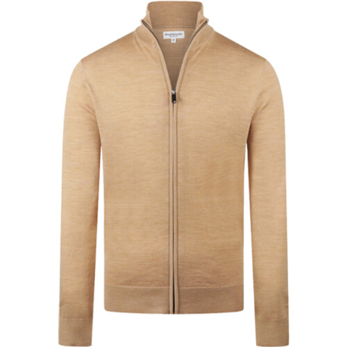 Tweedekans McGregor Fine Merino Zip Thru Cardigan - 100% Extra Fine Merinowol - Heren - Camel - Maat S Tweedehands