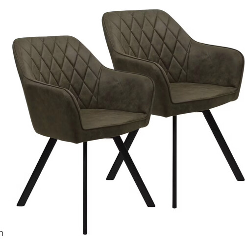 Tweedekans Meubel31 Brione Draaibare Eetkamerstoel - Groen – 83 x 59 x 45 cm – Set van 2 – 360° Draaibaar Tweedehands