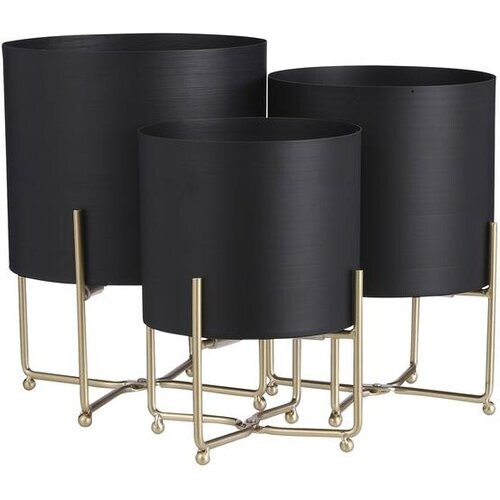 Tweedekans Mica Decorations Aries Bloempot - Set van 3 - H32 x Ø24 cm - Zwart Tweedehands