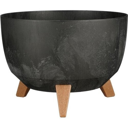 Tweedekans Mica Decorations Doppio Plantenbak op Poten - 18,5 x Ø33 cm - Plantenbakken voor Buiten - Bloembakken voor Balkon - Gerecycled Plastic - Zwart Tweedehands