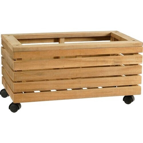 Tweedekans Mica Decorations Glenwood Plantenbak Rechthoek op Wielen voor Buiten - L60 x B35 x H30 cm - Acaciahout - Bruin Tweedehands
