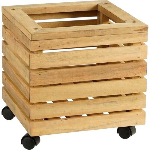 Tweedekans Mica Decorations Glenwood Plantenbak Vierkant op Wielen voor Buiten - L35 x B35 x H35 cm - Acaciahout - Bruin Tweedehands