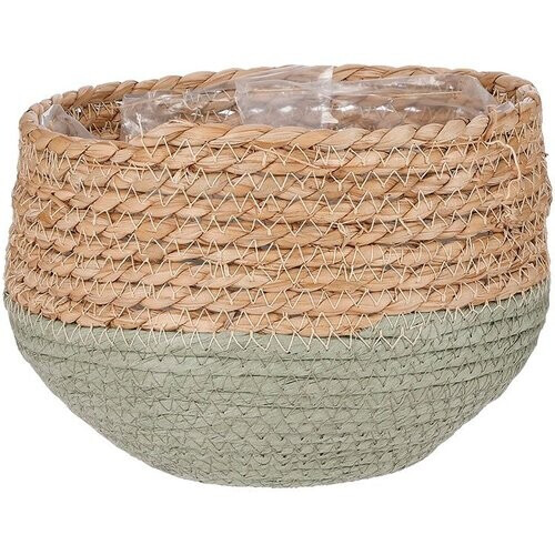 Tweedekans MICA Decorations JORCK Plantenmand 15x18 cm – Gevlochten Zeegras met Gedempt Groene Onderkant Tweedehands