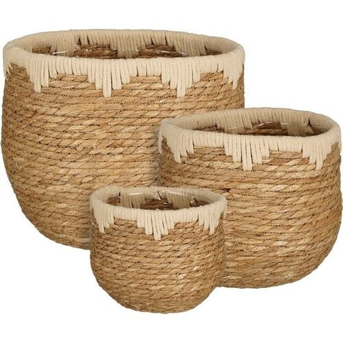 Tweedekans Mica Decorations Jorck Plantenmand - Set van 3 - H24 x Ø26 cm - Zeegras - Beige, Bruin Tweedehands