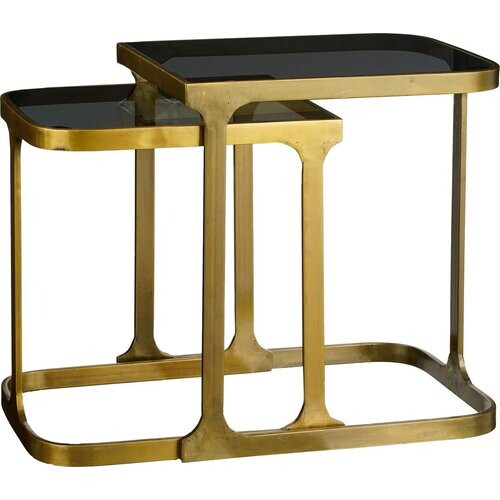 Tweedekans Mica Decorations Kevin Bijzettafel - Set van 2 - L48 x B37 x H52 cm - Metaal - Goud Tweedehands