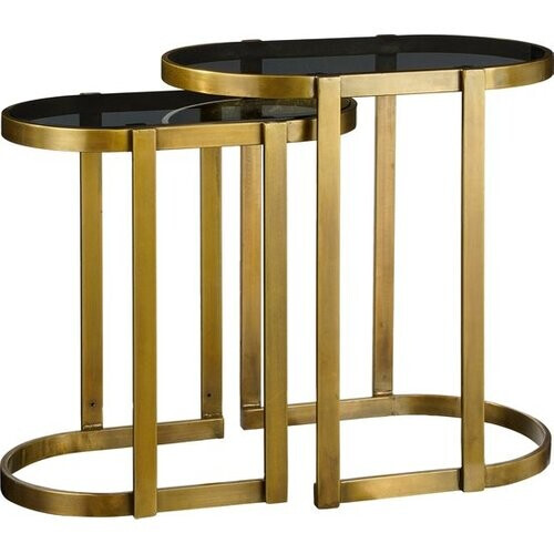 Tweedekans Mica Decorations Kevin Bijzettafel - Set van 2 - L54 x B34 x H56 cm - Metaal - Goud Tweedehands