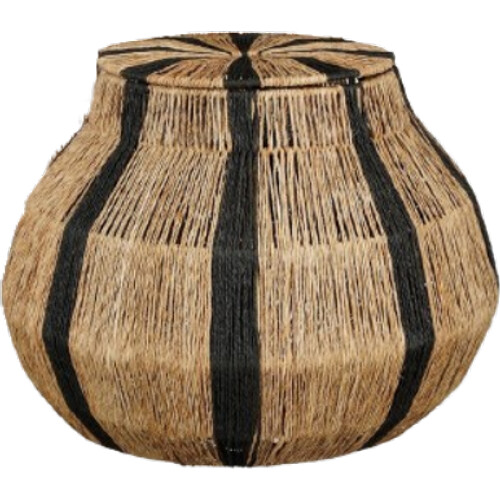 Tweedekans Mica Decorations Liliano Opbergmand met Deksel – Jute – Lichtbruin/Zwart – H33 x Ø36 cm – Opening Ø20,5 cm Tweedehands