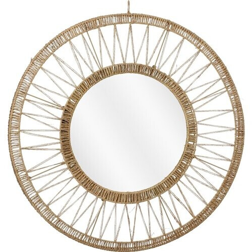 Tweedekans Mica Decorations Ludy Wandspiegel - H5 x Ø70 cm - Jute - Lichtbruin Tweedehands