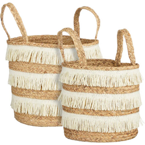 Tweedekans Mica Decorations Opbergmanden Set van 2 – Waterhyacint – Bruin – H30/27 x Ø32/28 cm Tweedehands