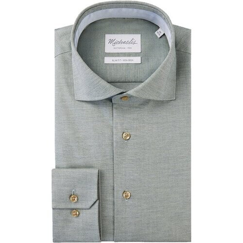 Tweedekans Michaelis slim fit heren overhemd - twill - groen - Strijkvrij - Boordmaat: 43 Tweedehands