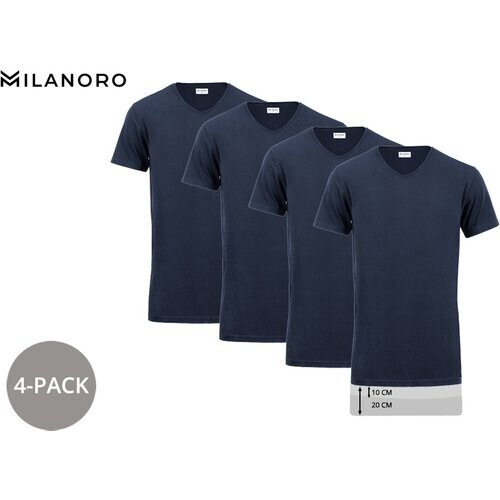 Tweedekans MILANORO 4-pack Extra Lange T-shirts met V-hals – Navy – Maat 3XL – 100% Katoen Tweedehands
