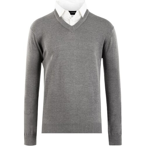 Tweedekans Milanoro Herenpullover met overhemdkraag dark grey Maat L Tweedehands