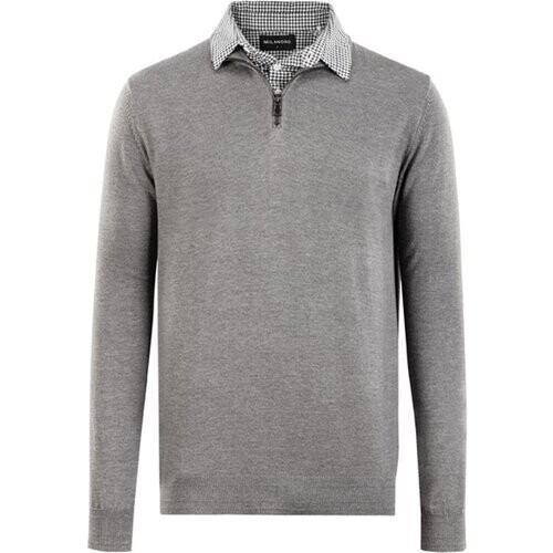 Tweedekans Milanoro - Herenpullover met overhemdkraag en halve rits - Grijs - XXL Tweedehands