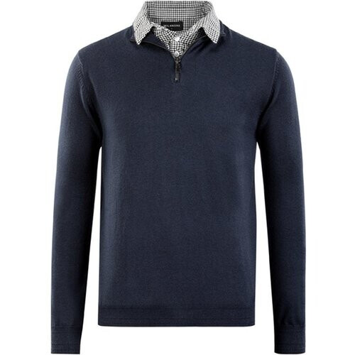 Tweedekans Milanoro - Herenpullover met overhemdkraag en halve rits - Navy - XXL Tweedehands