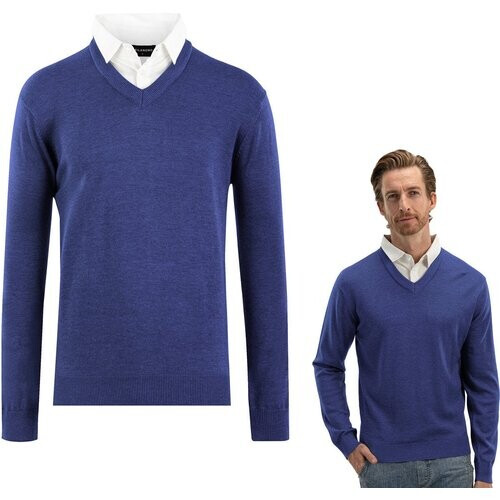 Tweedekans Milanoro – Herenpullover met overhemdkraag – L – Katoen & Acryl – Blauw – Regular Fit Tweedehands