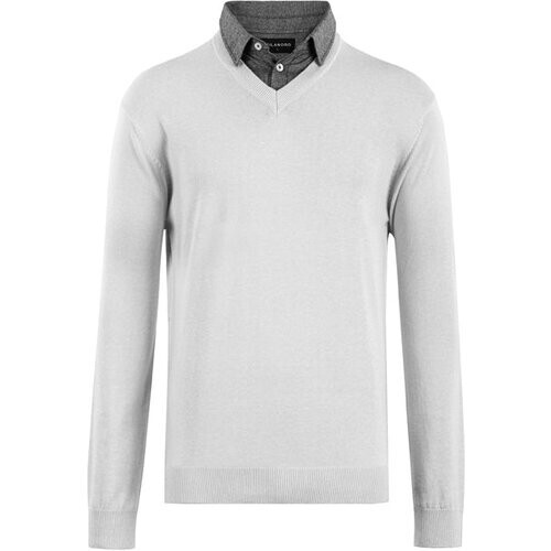 Tweedekans Milanoro Herenpullover met Overhemdkraag – Lichtgrijs – Maat XXL – Elegante Pasvorm Tweedehands