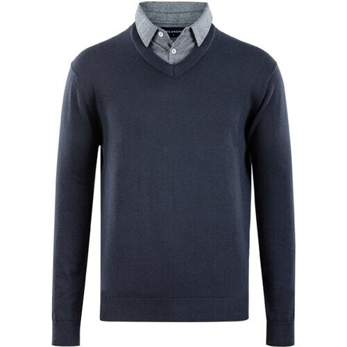 Tweedekans Milanoro - Herenpullover met overhemdkraag - Navy - L Tweedehands