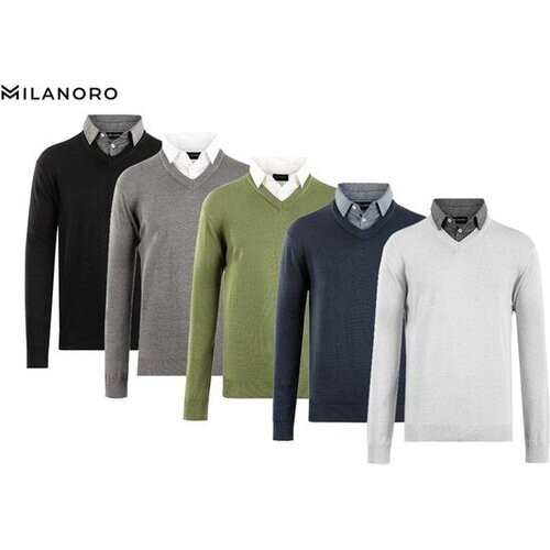 Tweedekans Milanoro - Herenpullover met overhemdkraag - Navy - XL Tweedehands