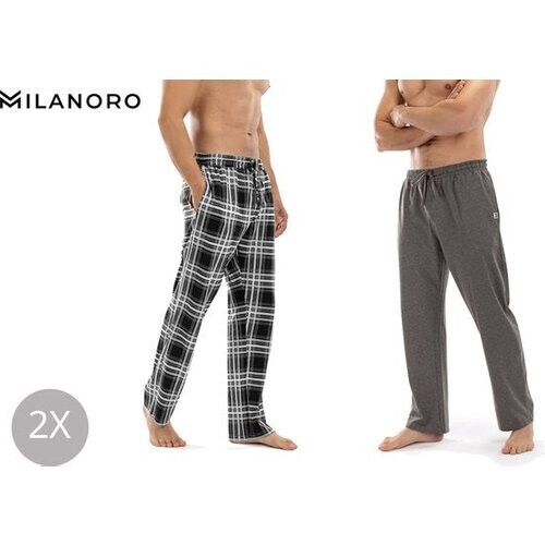 Tweedekans Milanoro - Set van 2 katoenen pyjamabroeken voor heren - Antraciet / Zwart-wit geruit - XL Tweedehands