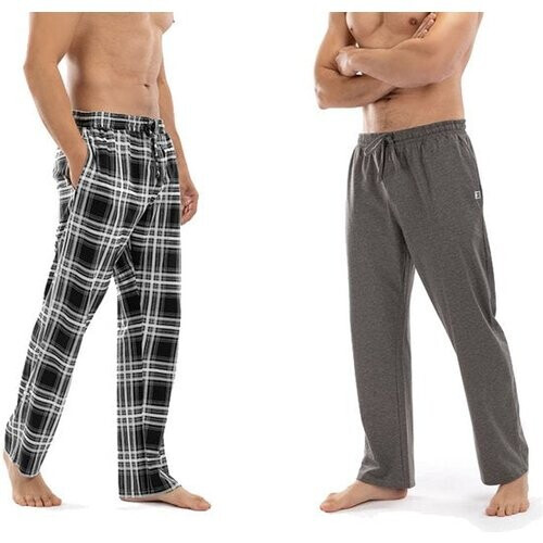 Tweedekans Milanoro - Set van 2 katoenen pyjamabroeken voor heren - Antraciet / Zwart-wit geruit - XXL Tweedehands
