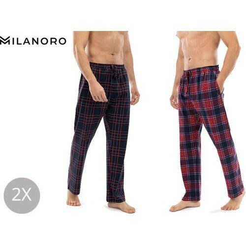 Tweedekans Milanoro - Set van 2 katoenen pyjamabroeken voor heren - Navy / Bordeaux geruit - XL Tweedehands