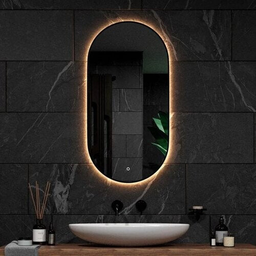 Tweedekans Mirlux Badkamerspiegel - LED Verlichting - Verwarming – Wandspiegel Ovaal – Zwart Frame - 100x50CM Tweedehands