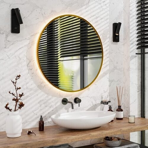 Tweedekans Mirlux Badkamerspiegel met LED Verlichting & Verwarming – Rond – Anti Condens Douchespiegel - Goud Frame - 80CM Tweedehands