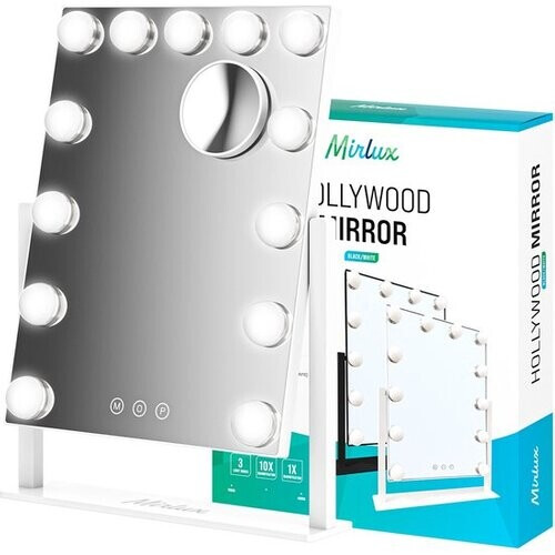Tweedekans Mirlux Make Up Hollywood Spiegel met Verlichting (44x30cm) - Visagie - Dimbaar LED Lampen Licht - 13 Lampen - Wit Tweedehands