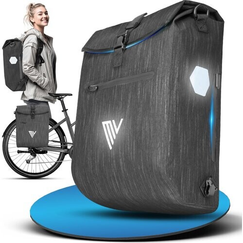 Tweedekans MIVELO 3 in 1 fiets tas - bagagedrager tas en rugzak - 20 liter grafiet - waterdicht - gevoerd laptopvak - reflectoren Tweedehands