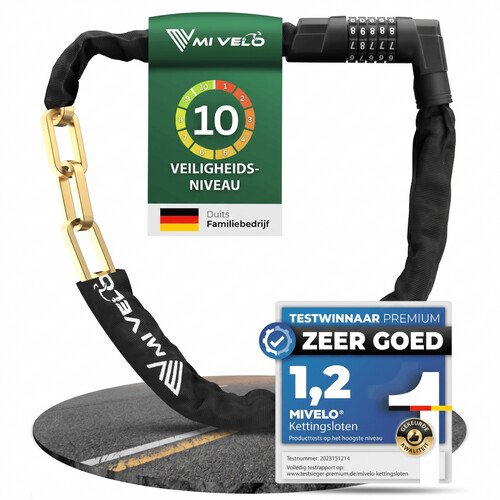 Tweedekans MIVELO Fietskettingslot met Cijfercode – 100 cm – Carbonstaal – Waterbestendig – Zwart Tweedehands