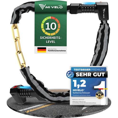 Tweedekans MIVELO - High-Security Kettingslot Met Cijferslot & LED - 100 cm Lang - Gehard Staal - 8 mm Dikte - Zwart Tweedehands