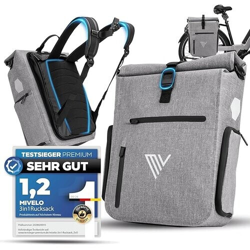 Tweedekans MIVELO Fietstas – 3-in-1 Rugzak & Schoudertas – Waterdicht – 25 liter – Grijs Tweedehands