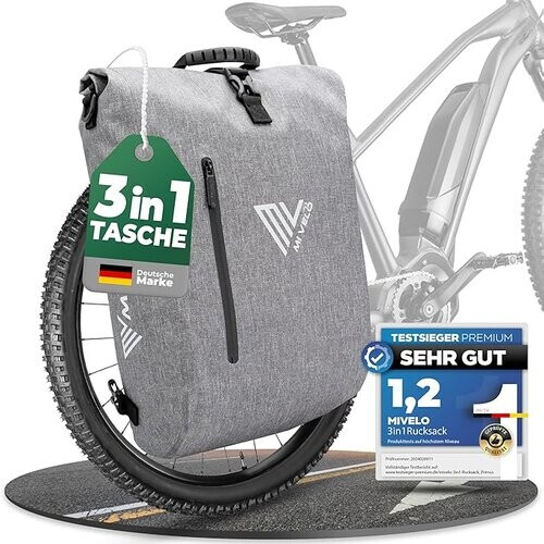Tweedekans MIVELO Fietstas – 3-in-1 Rugzak & Schoudertas – Waterdicht & Incl. Laptopvak & Slot – 20 liter – Grijs Tweedehands