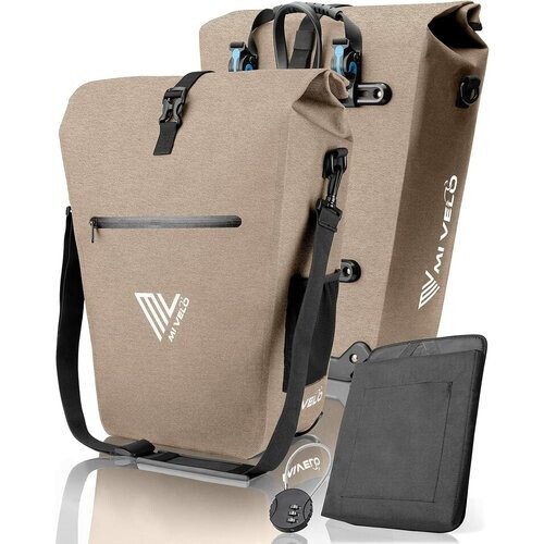 Tweedekans MIVELO Fietstas voor Bagagedrager - 100% Waterdicht, PVC-vrij, Laptopvak, Zandbeige Tweedehands