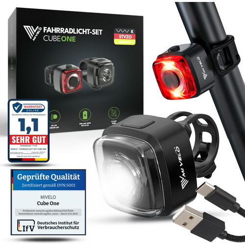 Tweedekans MIVELO Fietsverlichtingsset Cube One LED – USB Oplaadbaar - StVZO-goedgekeurd Tweedehands