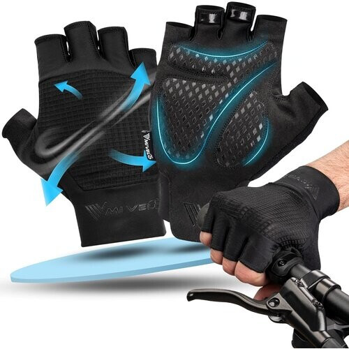 Tweedekans MIVELO Gevoerde Fietshandschoenen - Zomermodel - Ademend en Vingerloos - Sterke Grip - Zwart - Maat L Tweedehands