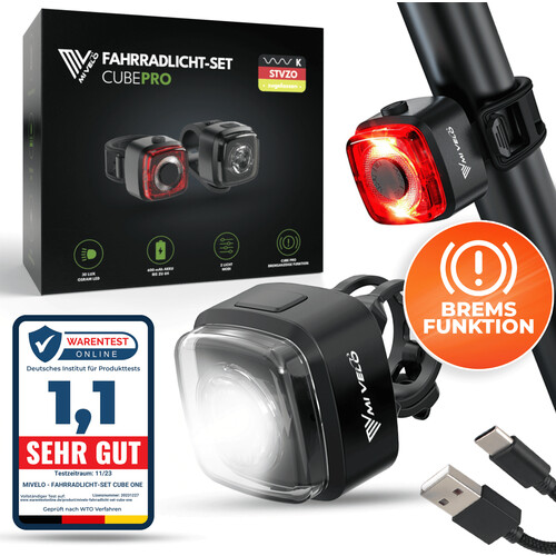 Tweedekans Mivelo - LED Fietsverlichtingsset 'Cube Pro' USB-oplaadbaar met remlicht - Zwart Tweedehands