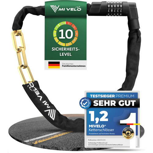 Tweedekans MIVELO Fietskettingslot met Cijfercode – 100 cm – Carbonstaal – Waterbestendig – Zwart Tweedehands