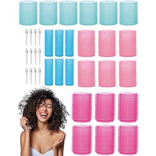 Tweedekans Mix Krulspelden 24 stuks - 4 maten - Incl. 20 haarklemmen - blauw/roze Tweedehands