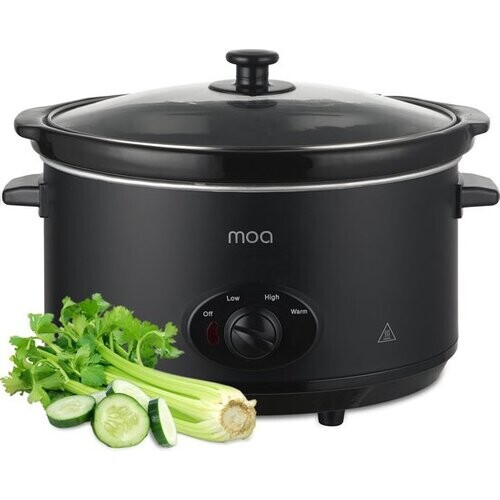 Tweedekans MOA 6,5L Slowcooker met 3 Warmtestanden - Ø 24,5cm - Keramische Binnenpan - Doorzichtige Deksel - Vaatwasserbestendig - BPA-Vrij - Zwart Tweedehands