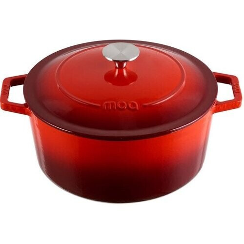 Tweedekans MOA Gietijzeren Braadpan - Inhoud 5,7 liter - 26CM - Rond - Alle warmtebronnen - Ook voor inductie - Gewicht 5,8 kg - Kersenrood - C26CB Tweedehands