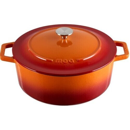 Tweedekans MOA Gietijzeren Braadpan - Inhoud 7,2 liter - 30CM - Rond - Alle warmtebronnen - Ook voor inductie - Gewicht 7,3 kg - Oranje Rood - C30OR Tweedehands